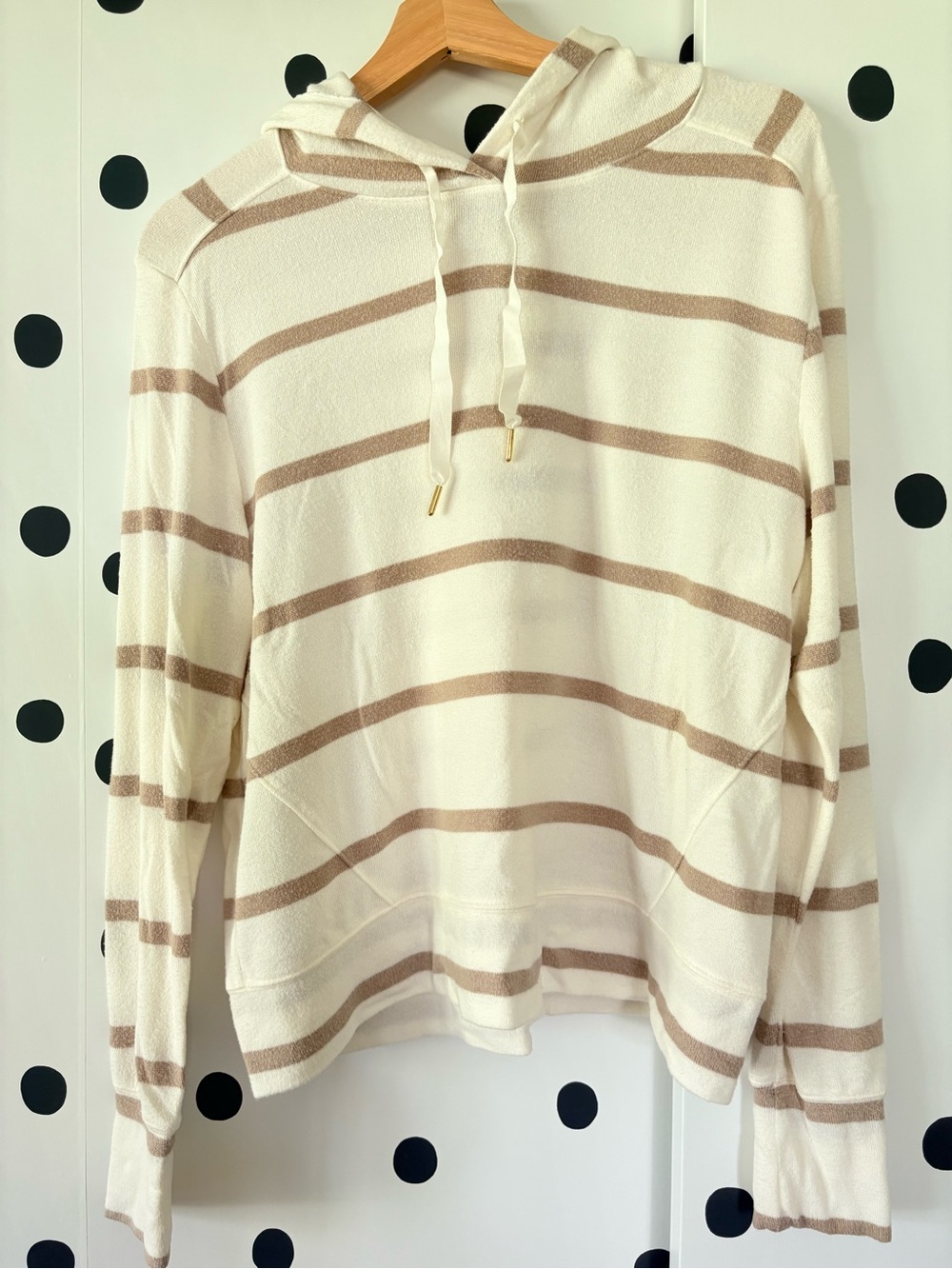 Sonoma Cream and Beige Striped Hooded Sweater